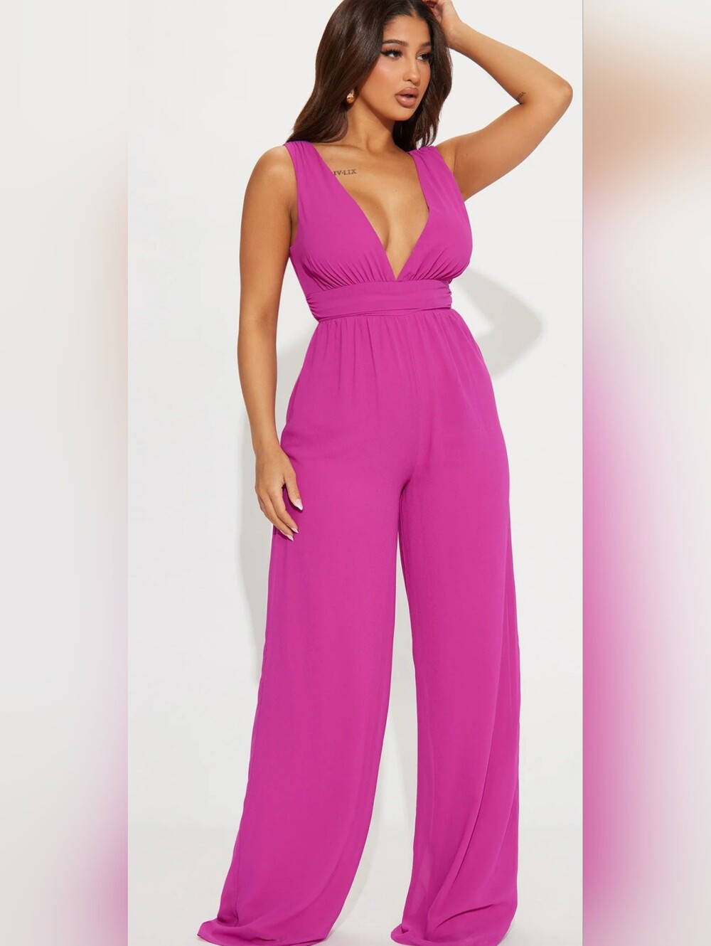 Fashion Nova Sheer Date Night Ladies Night Out Brunch Cocktail Wide Leg Jumpsuit